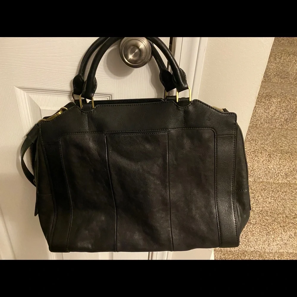 Fossil Black Leather Convertible Satchel Laptop Bag